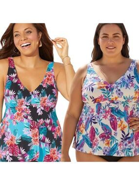 Swimsuits For All Floral V Neck Tankini Top Set Size 28